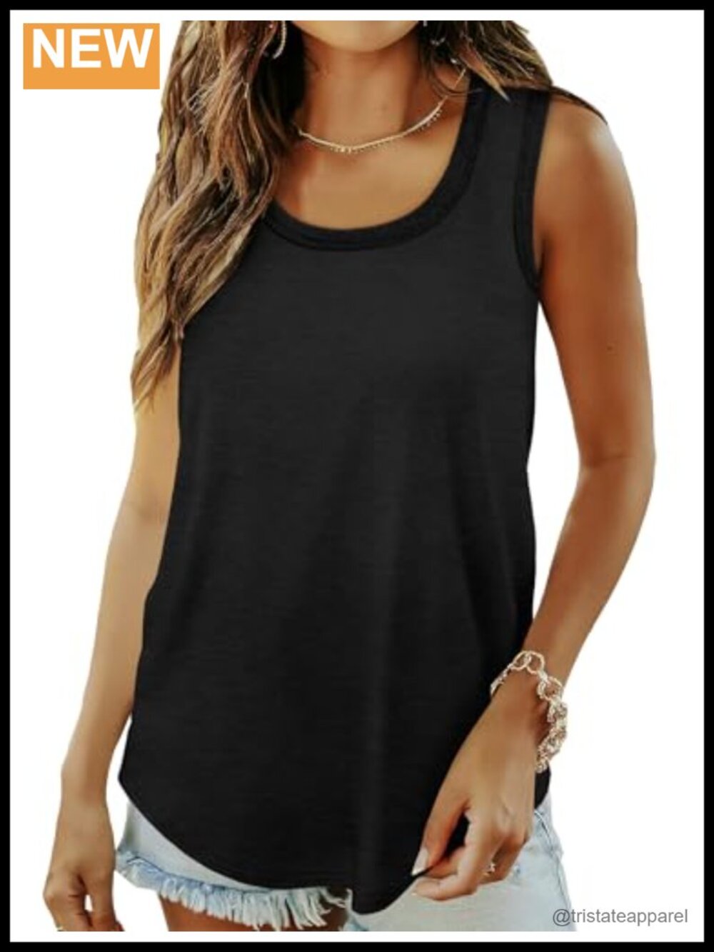 Saloogoe Womens Tank Top Sleeveless Scoop Neck Curved Hem Loose Fit Casual